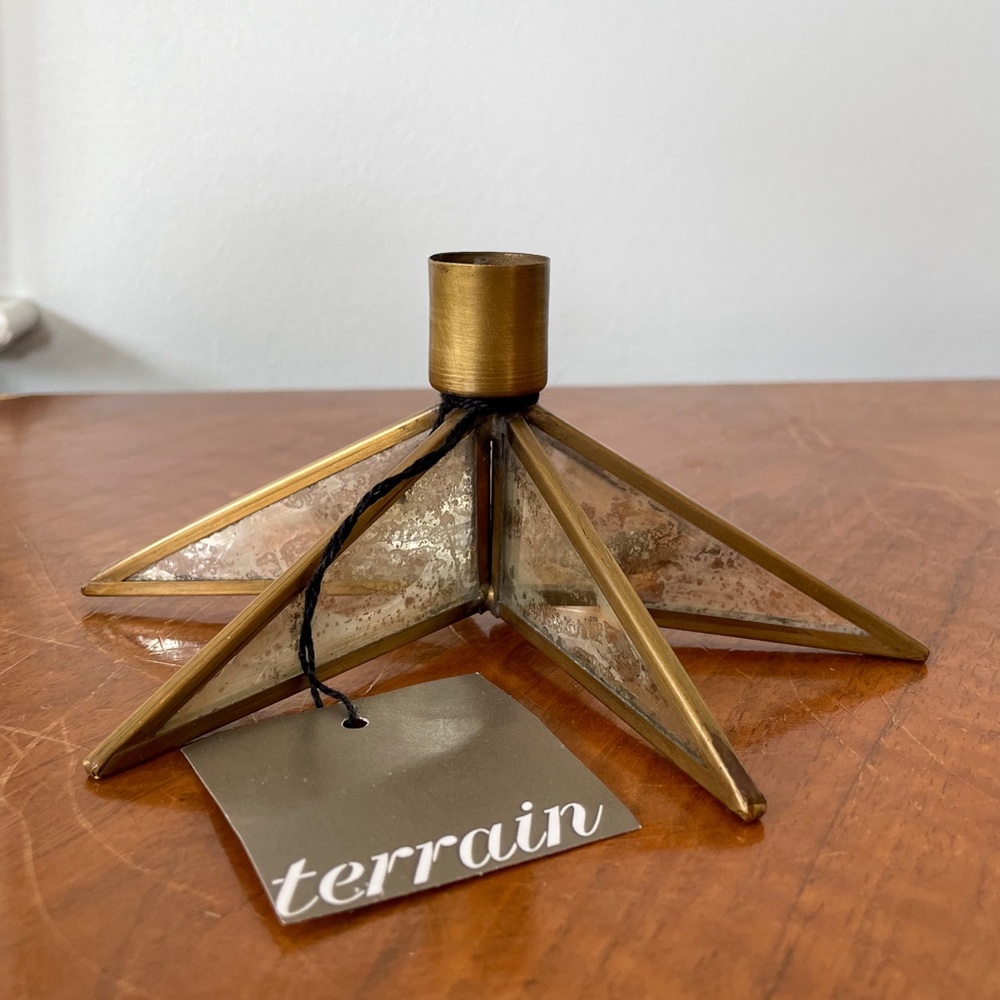 Brass and Mercury Glass Star Taper Candlestick Holder